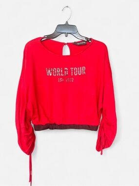 New York & Company Gabrielle Union Red 'World Tour' Cropped Sweatshirt